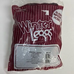 Winter Leggs pantyhose sheer toe. Wine color 3 pair size Q. 1660